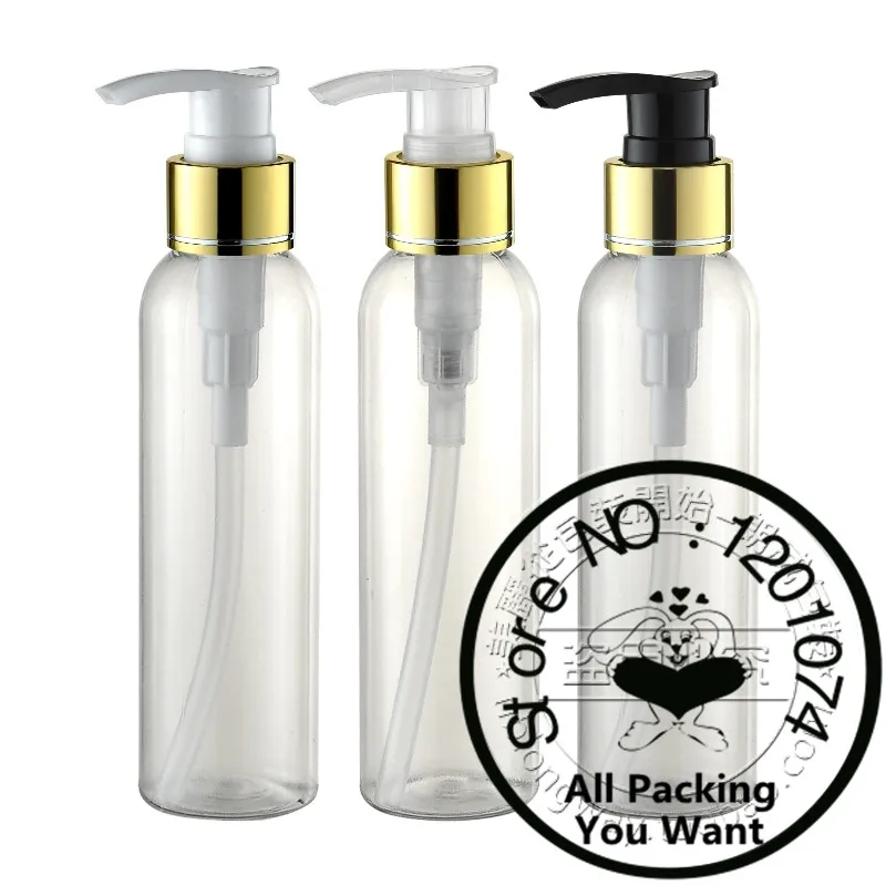 Buy 150ml clear PET bottle with shiny gold aluminum