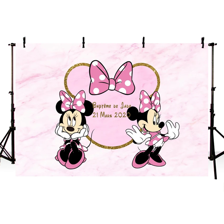 

Cartoon Baby Pink Minnie Bows Backdrops Custom Birthday Party Background for Photo Studio Photobooth Photography Backdrop