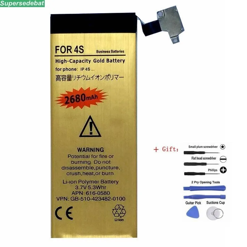 

supersedebat New Battery for iPhone 4s Replacement Phone Baterija Accumulator With Free Tool Kit 0 Cycle