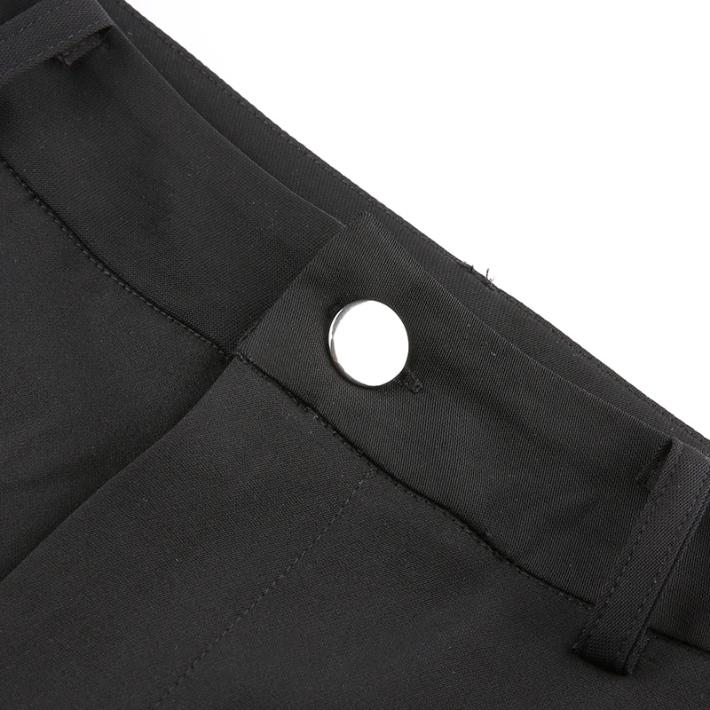 Sweetown черные однотонные повседневные свободные мешковатые штаны женские Полые Лоскутные металлические бусы прямые женские брюки уличная