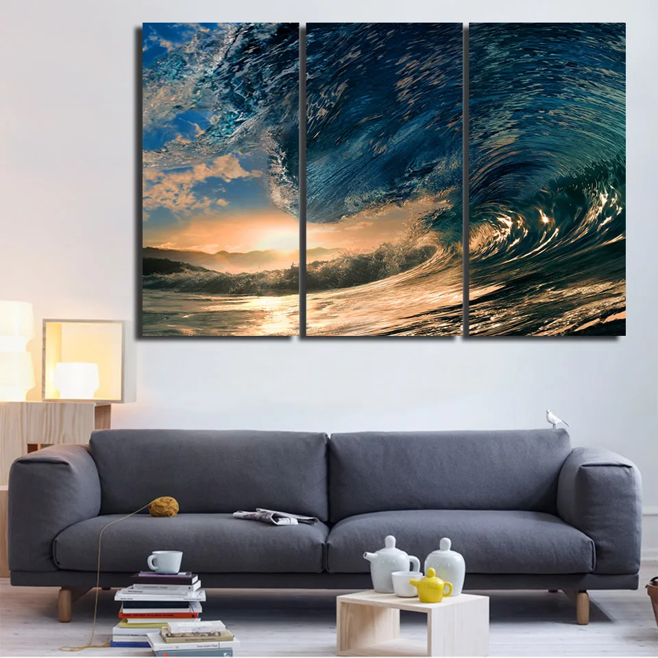 HD Печатный 3 шт. Холст Искусство океанская волна живопись холст картины для гостиной Холст принты /NY-5742