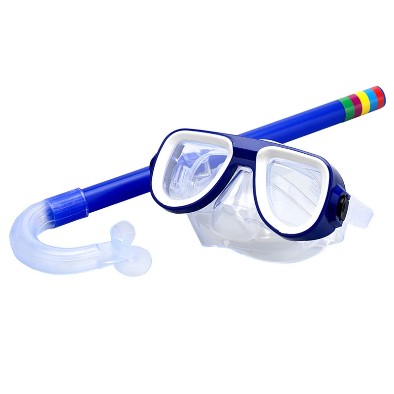 Безопасные детские очки для подводного плавания и дайвинга+ комплект для подводного плавания из ПВХ высокого качества, 5 цветов, спортивные очки для подводного плавания - Цвет: Синий