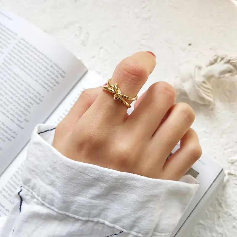 Silvology, 925 пробы, серебряные кольца для галстуков, Золотая обновленная версия, креативные корейские кольца для женщин, элегантные золотые украшения, подарок