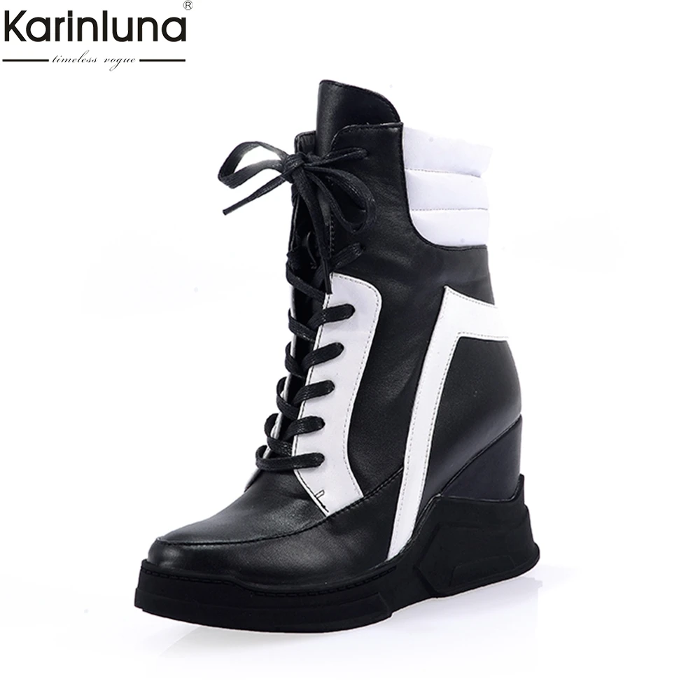 

Karinluna brand new dropship big size 34-43 wedge high heels ankle Boots Women Shoes winter autumn casual shoes Woman Boots