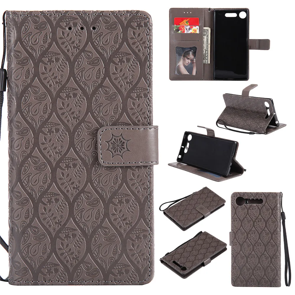 

3D Embossed Rattan Flowers Flip Case For Sony Xperia XZ1 PU Leather Silicon Luxury Wallet Holster Cover For Sony xperia xz1 Case