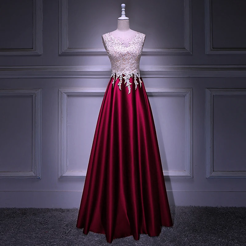 SOCCI выходные длинные элегантные вечерние платья бордовый без рукавов, кружевное, с аппликацией с украшением в виде кристаллов модельные Для женщин Банкетный Выходные туфли на выпускной бал - Цвет: Long-Burgundy