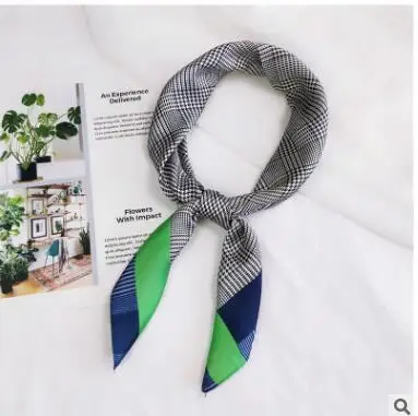 Новое поступление, женский шелковый шарф с узором «гусиная лапка», весенне-летний шарф, брендовая дизайнерская повязка на голову, повязка на голову, 70*70 см - Цвет: 3 Green