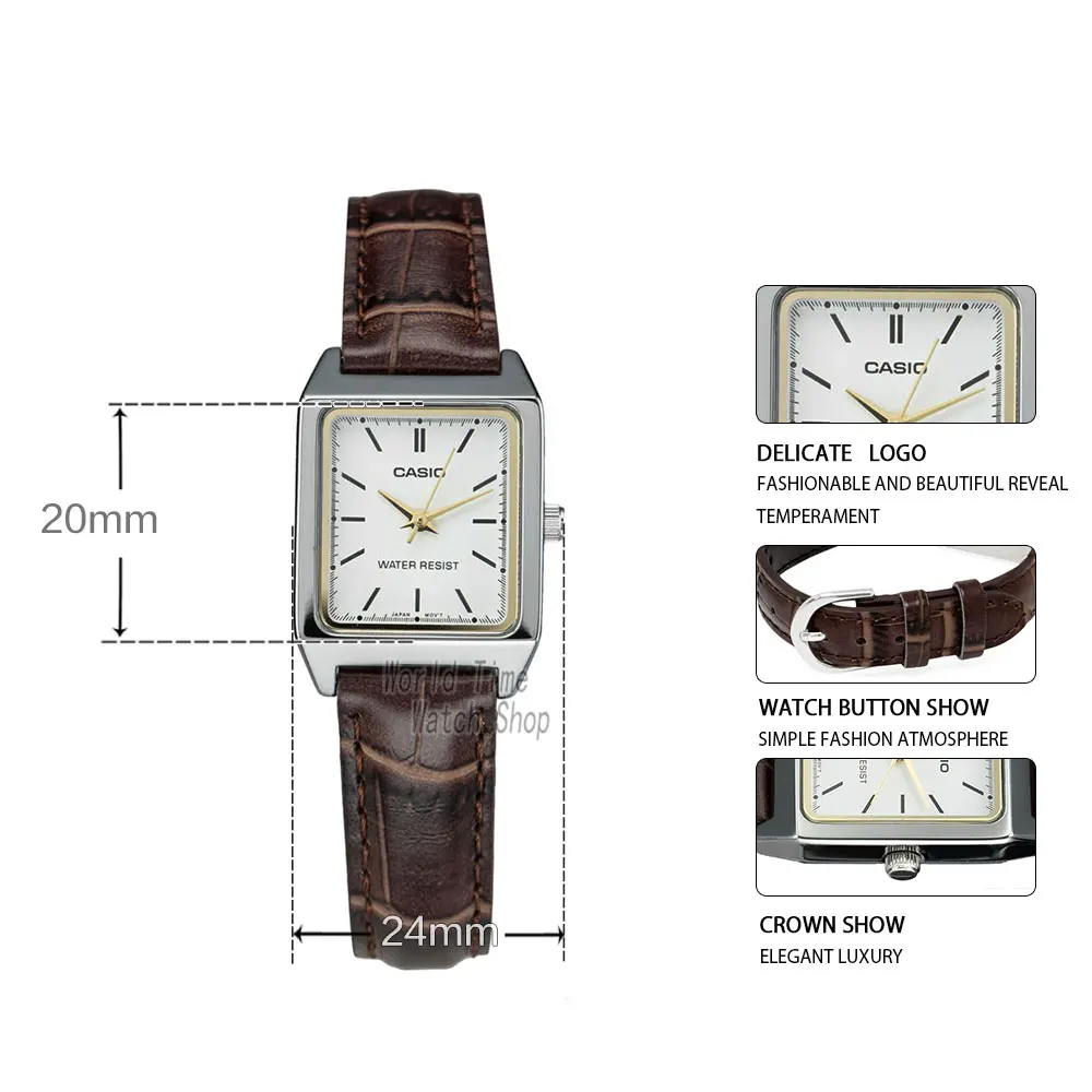 Casio watch Analogue Women's quartz watch small square watch retro trend pointer waterproof watch LTP-V007
