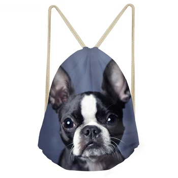 

ThiKin Cute 3D Animal Boston Terrier Printed Women Men Drawstrings Bags Softback Travel Backpacks Multifunction Storage Bag