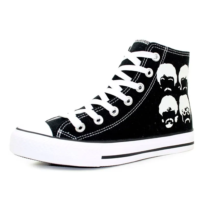 

New Fashion Woman Lace Up Flat Casual Shoes Hand Painted Luminous Canvas Shoes Unisex High Top Sneakers Black Vulcanized Shoes