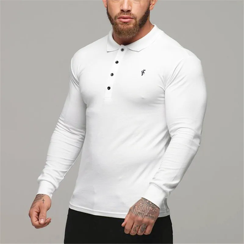 

2019 New Men Polo Shirt Men Business Casual Fitness Solid Polo Shirt Male Long Sleeve Embroidery Polo Shirts Men Brand Clothing