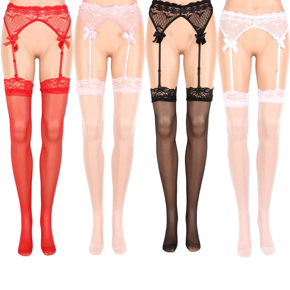

Sheer Sexy Women Top Thigh-Highs Stocking and Garter Belt Suspender Stockings for Female Lingerie 1Set