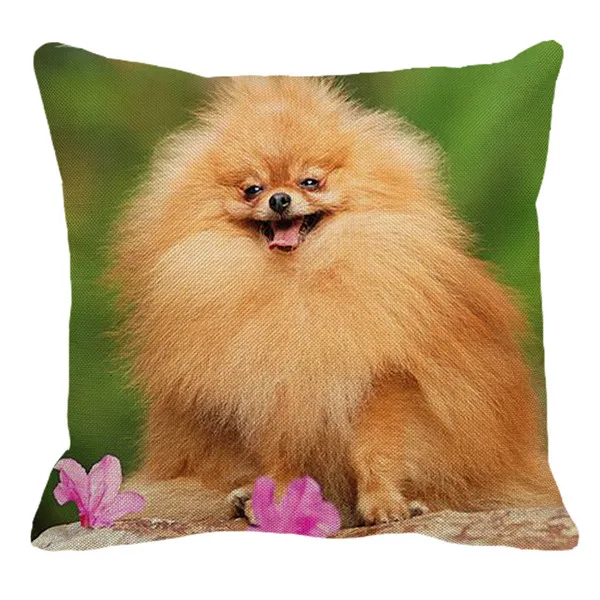 XUNYU Pomeranian Print Linen Pilllowcase Home Sofa Square Cushion cover Animal Dog Pattern Pillow cover AC105 - Цвет: 7