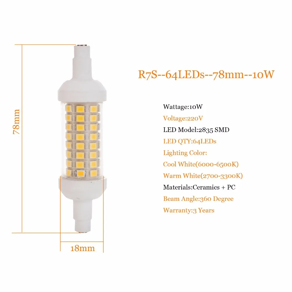 Светодиодный прожектор светильник керамики R7S J78 J118 J135 10-20 Вт 2835 SMD заменяющий галоген лампы 78 мм 118 мм 135 мм 10 Вт, 15 Вт, 20 Вт, кукурузы светильник ы