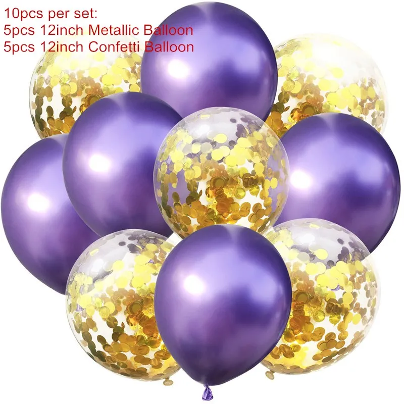 10 шт смешанные шары с золотыми Конфетти 5 м цепь вечерние украшения Дети взрослый металлический шар воздушный шар на день рождения Декор балон - Цвет: purple and gold