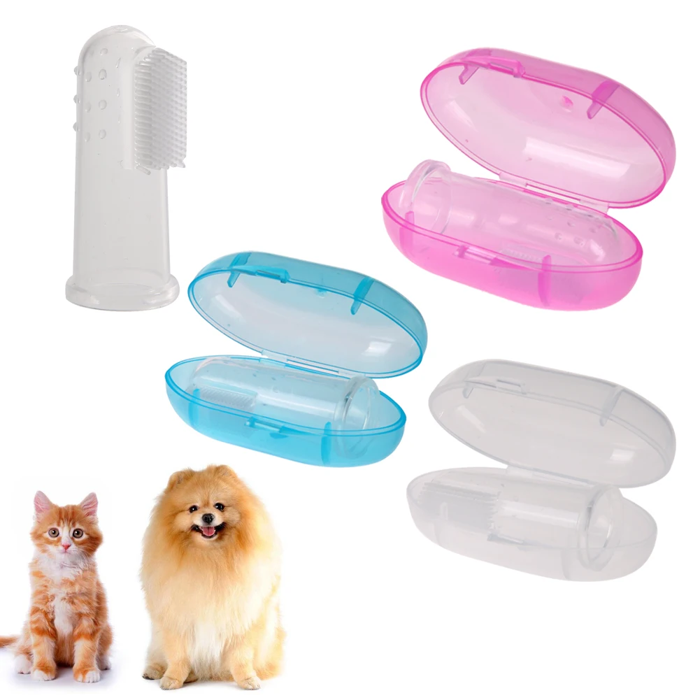Soft font b Pet b font Finger Toothbrush with Box Silicone Teddy Dog Brush Addition Bad