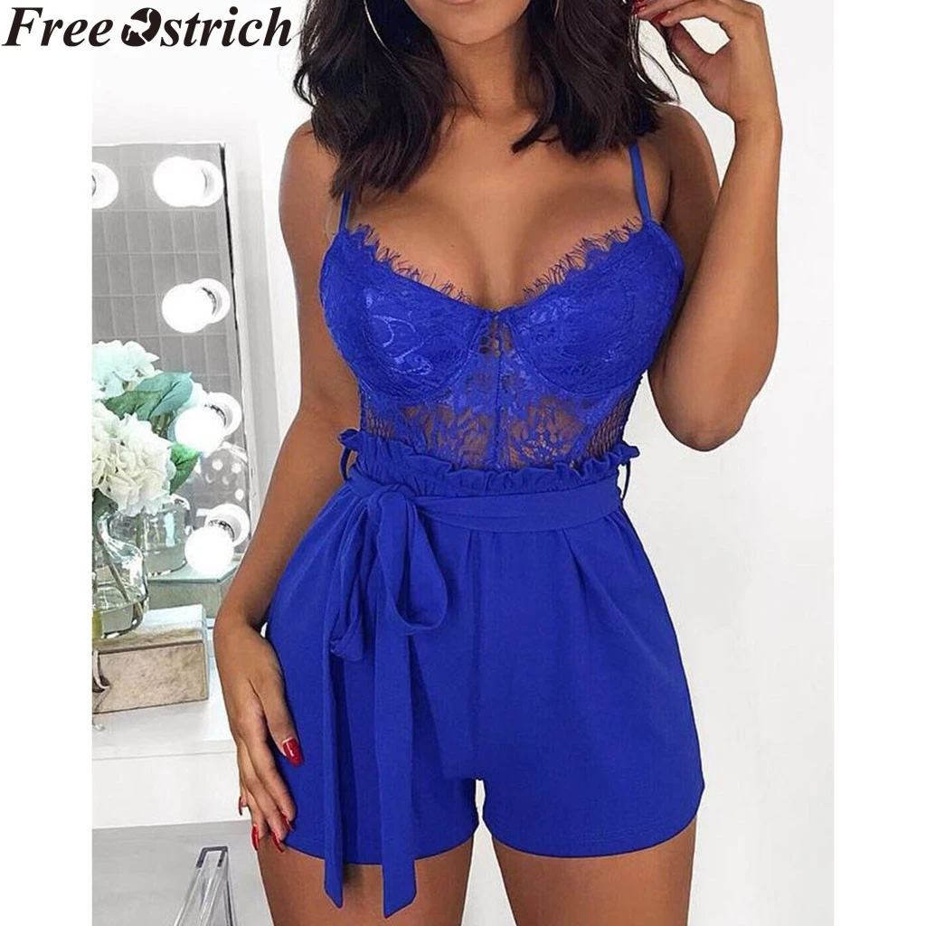 

Summer Women Lace Sexy Jumpsuit Sling Transparent Backless High Waist Casual Jumpsuit Ladies Sleeveless O-neck Fashion rompers