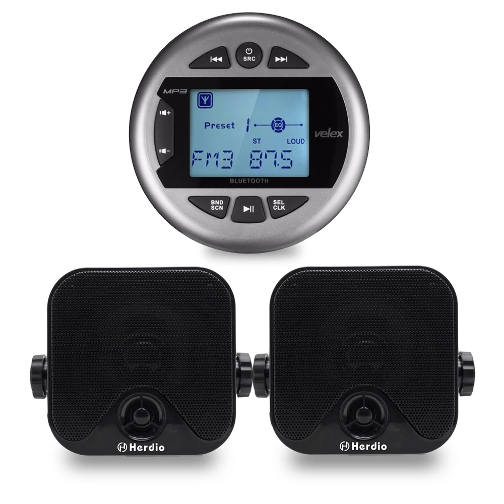 

Marine Stereo Receiver, Bluetooth, MP3/USB AM/FM Waterproof Radio + 4 Inch Marine Box Surface Mount Speaker For Boat ATV UTV SPA