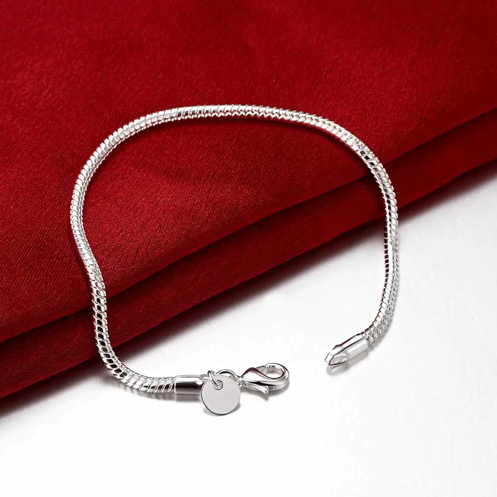 Мужские ювелирные изделия, серебряные браслеты для женщин, цена, Модные посеребренные 3 мм браслеты из костяных элементов и браслетов