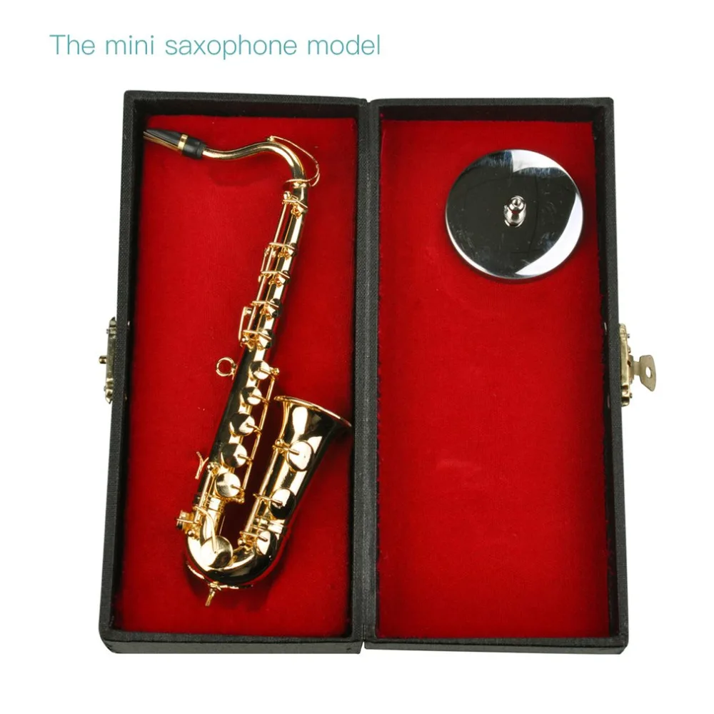 TSAI мини саксофон музыкальные инструменты Позолоченные ремесленные миниатюрные саксофоны модель с металлической подставкой для украшения дома новинка