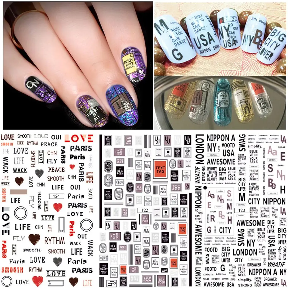 

1Sheet 3D Stickers Letter Words Stamp Full Cover Alphanumeric Nail Art Waterproof Sticker Decals Manicure Decor Nail Accessories