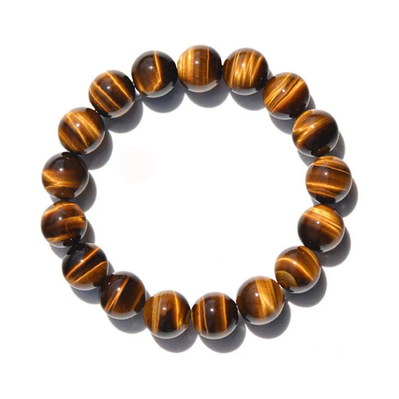 1 шт., модные браслеты с камнем тигровый глаз, классические браслеты, черные, коричневые, натуральные камни лавы, очаровательный браслет из бисера для женщин и мужчин - Окраска металла: brown 14mm