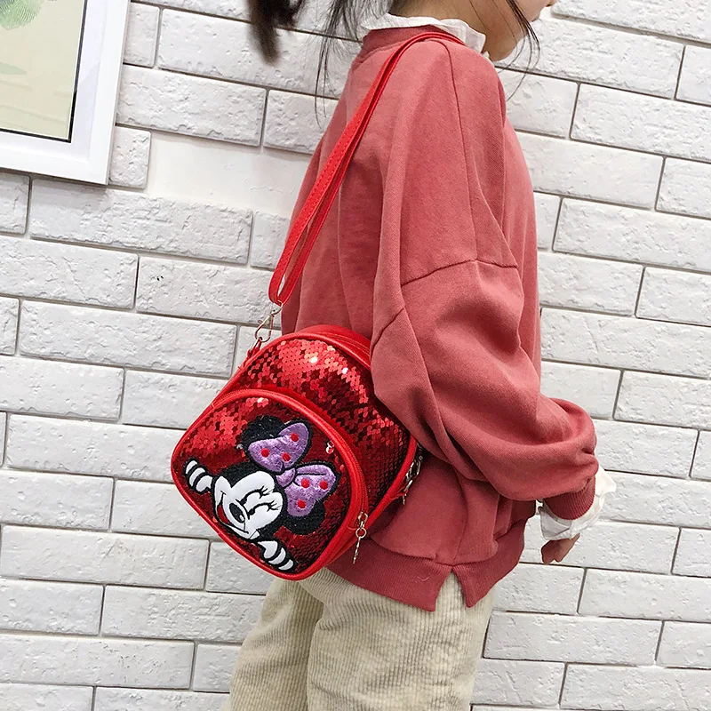 Новая детская сумка с рисунком Дисней Минни, рюкзак с блестками для девочек, сумка на плечо принцессы, Детская сумочка