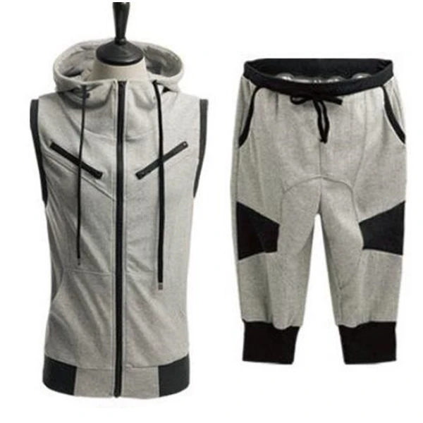 Zogaa, мужской летний комплект, Повседневный хлопковый спортивный мужской комплект, модный короткий спортивный костюм, 2 предмета, жилет+ штаны, мужской спортивный костюм