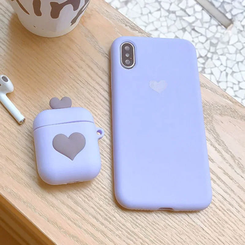 Чехол для беспроводных наушников AirPods 1 2 чехол с Bluetooth и сердечком мягкий