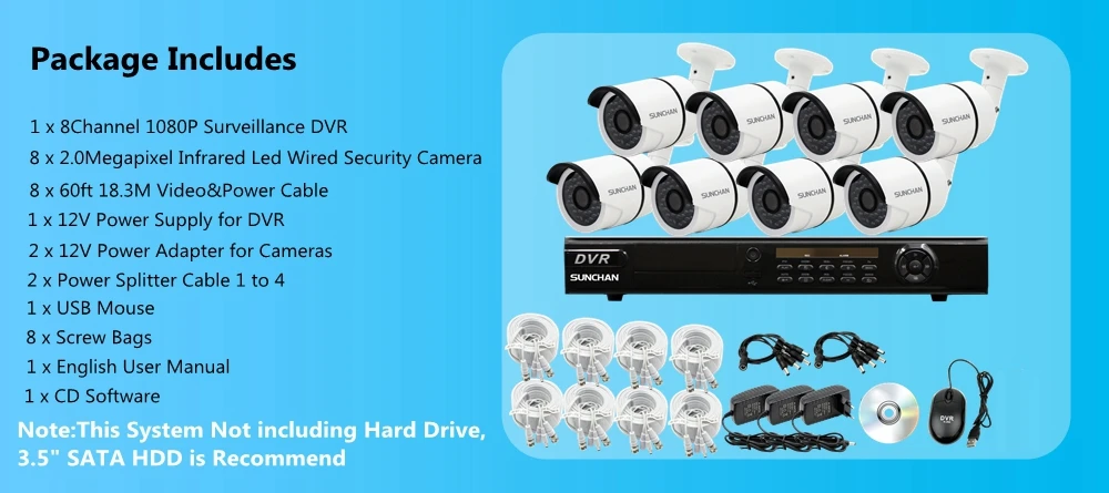 8 CH 1080P DVR AHD Outdoor Camera Home Security  System Night