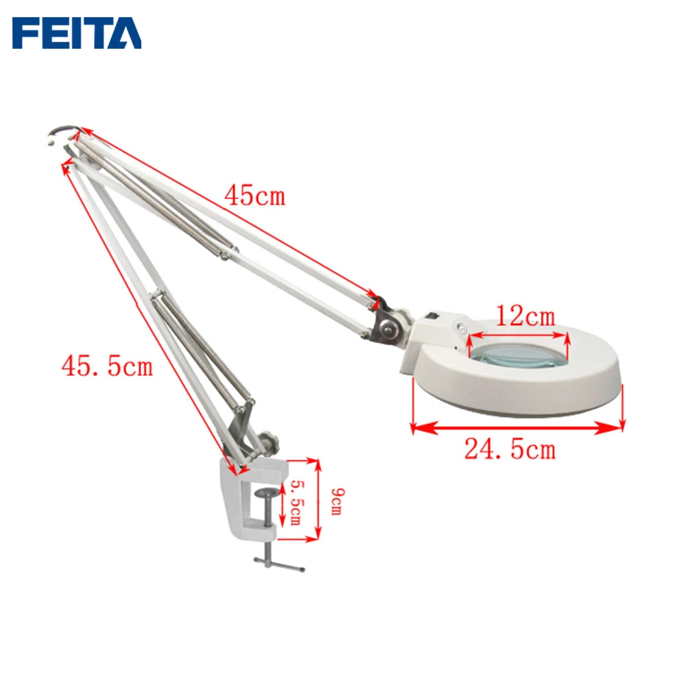 FEITA-86A лупа лампа с 5X/10X Баи Бо Тип светодиодный кольцевой свет вкл/выкл переключатель металлический зажим на складной стол оптический стеклянный объектив