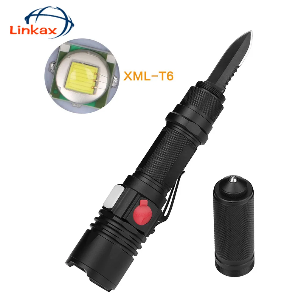 

XML-T6 LED Flashlight 3-in-1 Safety Seatbelt Cutter Survival Sharp Knife Emergency Light Torch