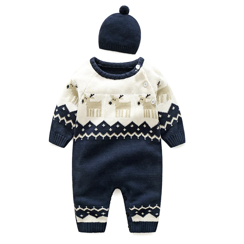 

ESCERO Baby Clothing Cotton Rompers Girl Boy Christmas Clothing Romper Bebe Winter Coat Baby Sweat Clothes Newborn Rompers + Hat