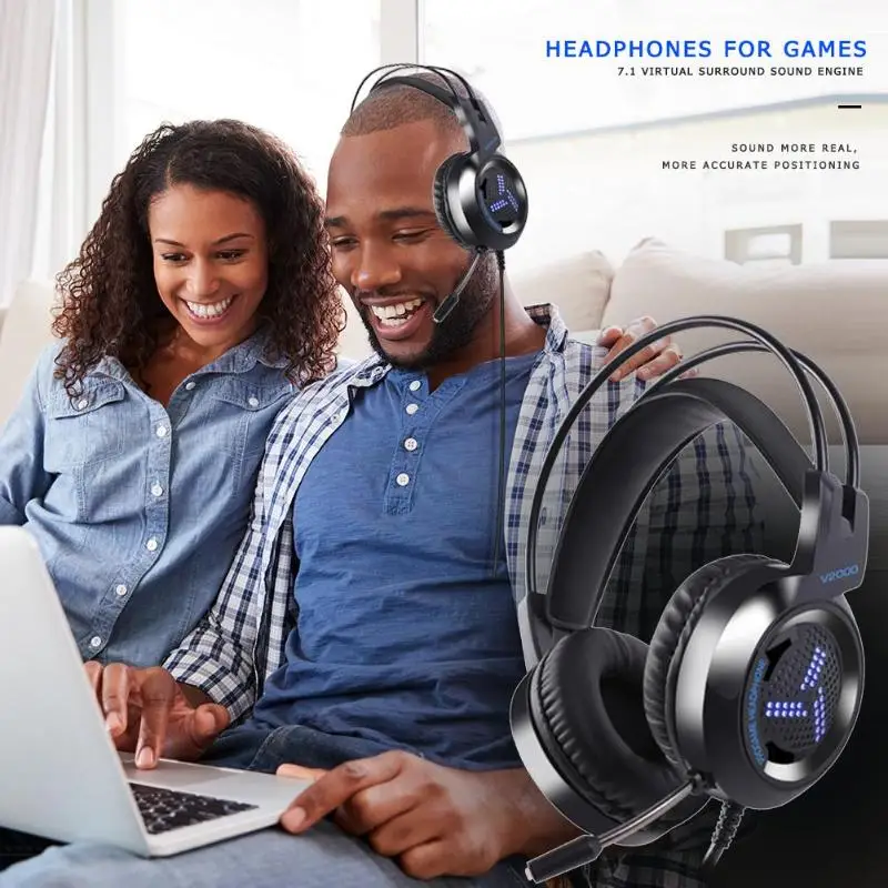V2000 3.5mm/USB Wired RGB Lighting Gaming Music Audio Headphone with Mic Ergonomic Design for Desktop Laptops/PS4/XboxONE