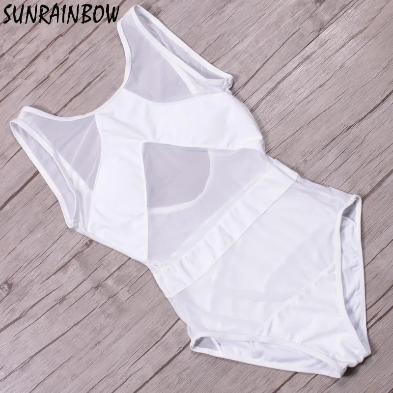 Женский цельный купальник SUNRAINBOW однотонный сетчатый с открытой спиной монокини