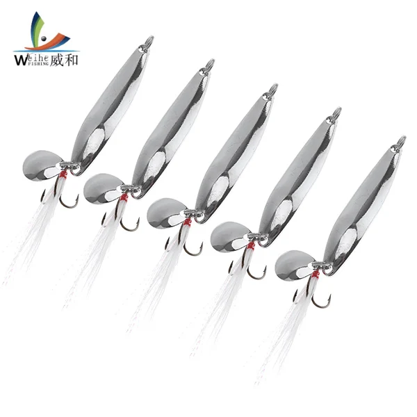  5pcs/set 10g Metal Sequins Fishing Lure Swimbait Spinner Spoon Hard Swim Bait with Feather Treble H