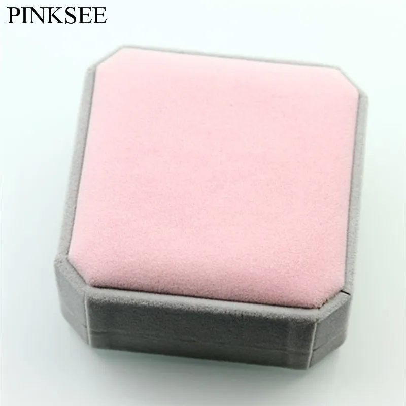 Розовая и серая бархатная коробка для ювелирных изделий PINKSEE Подарочная колец