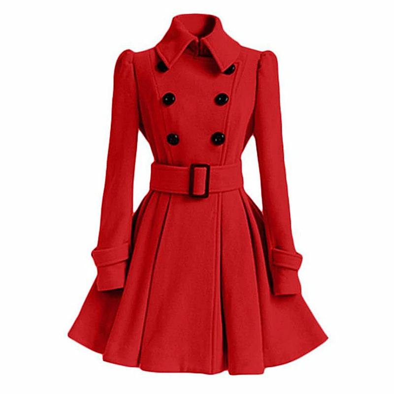 Женское пальто средней длины, модное классическое двубортное пальто с поясом, утолщенное пальто высокого качества, повседневная верхняя одежда