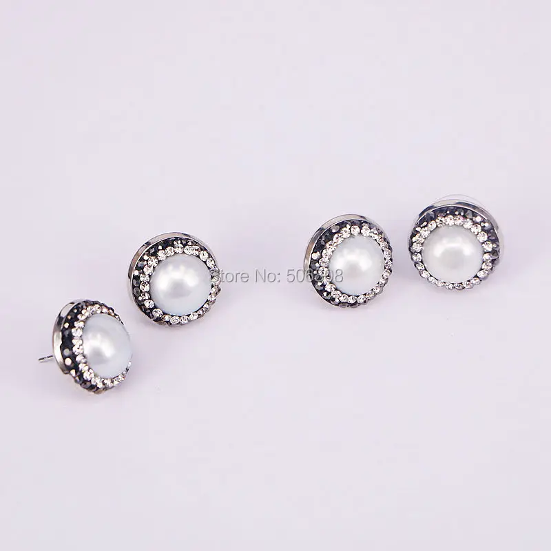 

10Pairs ZYZ156-8438 New Wholesale Charm Vintage Design Style Pave CZ Round Nature Pearl Earrings Stud For Women Jewelry