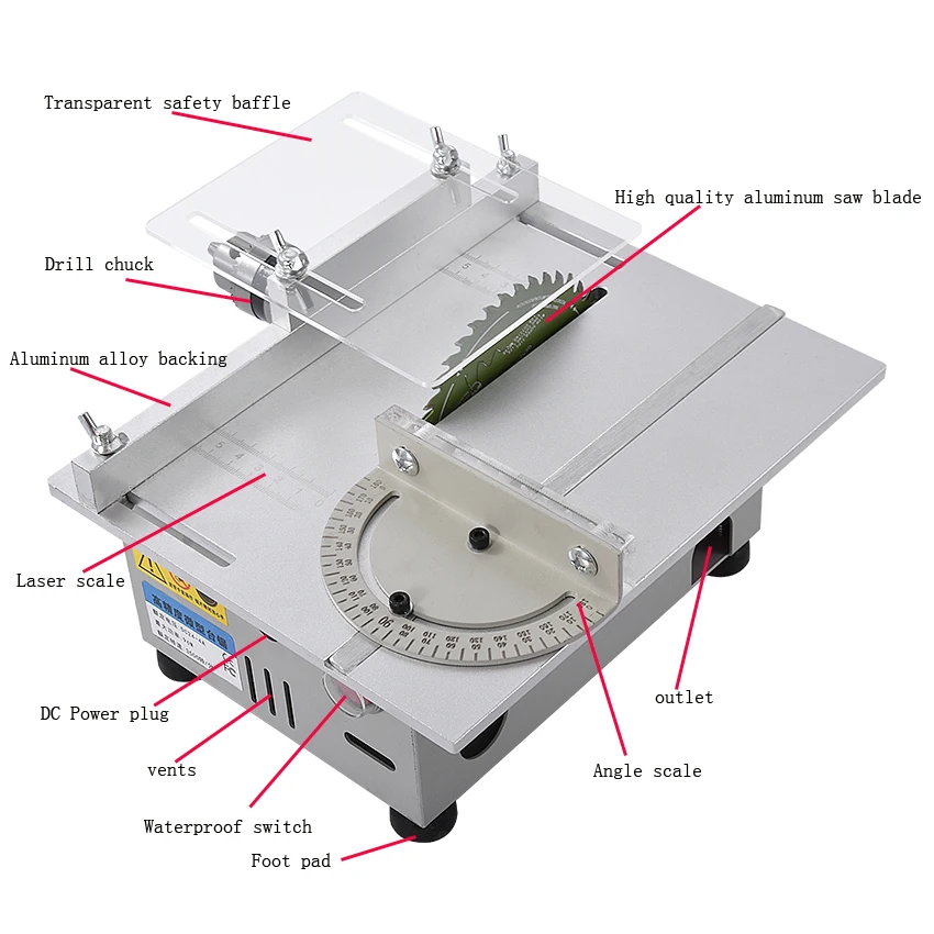 Mini Table Saw Handmade Woodworking DIY Model Electric Polishing Cutting Tool Aluminum Alloy Circular Saw Blade 7000 rpm DC24V Mini Table Saw Handmade Woodworking DIY Model Electric Polishing Cutting Tool Aluminum Alloy Circular Saw Blade 7000 rpm DC24V