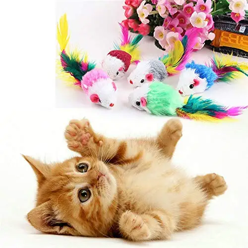 

10 Pcs Cat toys False Mouse Pet Cat Toys Mini Funny Playing Toys For Cats with Colorful Feather Plush Mini Mouse Toys
