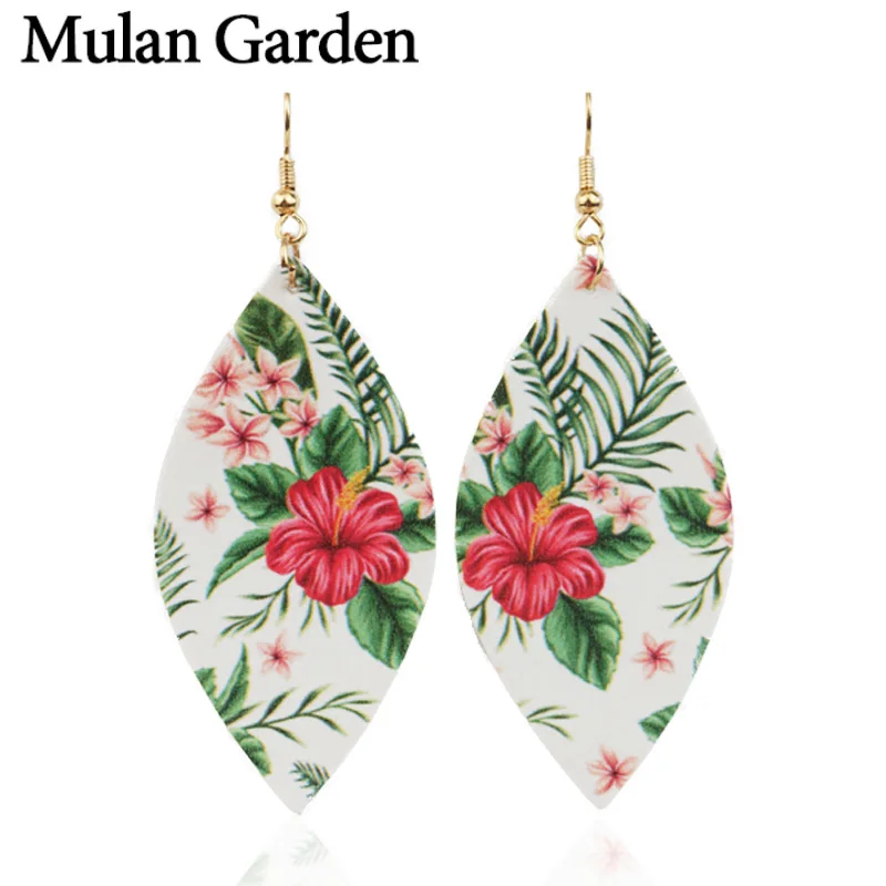 

M&G Fashion Flower PU Leather Earrings for Women Dangle Leaf Statement Earrings Women Jewelry Accessories Best Selling Gift 2019