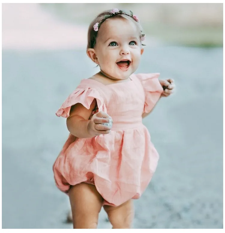 2019 New Baby Bodysuit Infant Girls Ruffle Onesie Pink Bubble Sunsuit