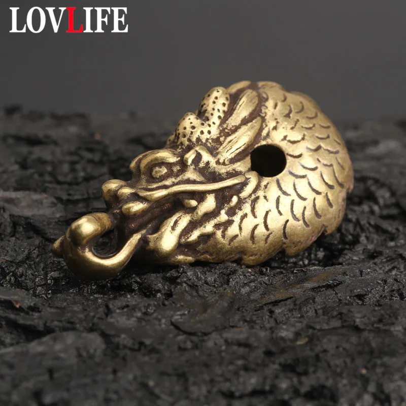 

Solid Copper Dragon head Keychains Pendant Vintage Brass Metal Chinese Zodiac Animal Keychain Charm Car Key Rings Handmade Gifts