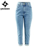 1886 Youaxon Women`s Plus Size High Waist Washed Light Blue True Denim Pants Boyfriend Jean Femme For Women Jeans