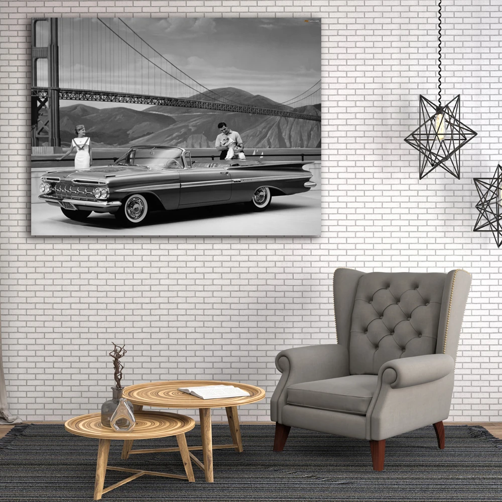 ロマンチックな映画スターと車ゴールデンゲートブリッジ壁画アートキャンバス絵画アート Hd プリント木製フレームの家装飾 絵画 書道 Aliexpress