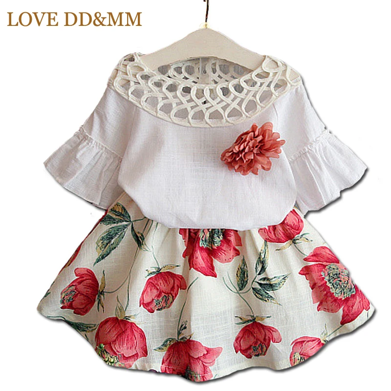 LOVE DD& MM/комплекты одежды для девочек коллекция года, летняя одежда для детей комплекты из шифоновой футболки с жемчужинами и шортов детская одежда для девочек - Цвет: WHITE