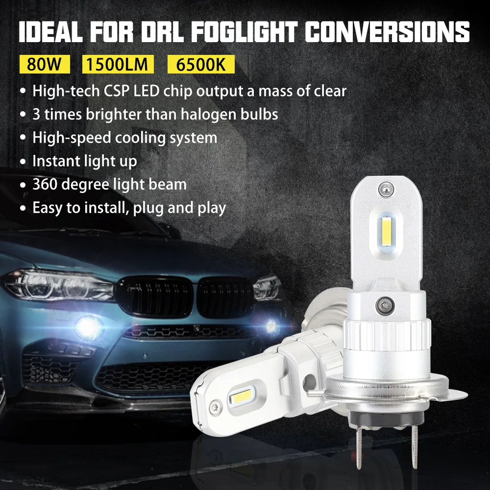 

2Pcs H8 H11 LED Bulb H1 H3 1156 3157 T20SW H9 HB3 9005 H4 9003 HB2 H7 LED Fog Light Bulb Lamp CSP Chip 1500LM White