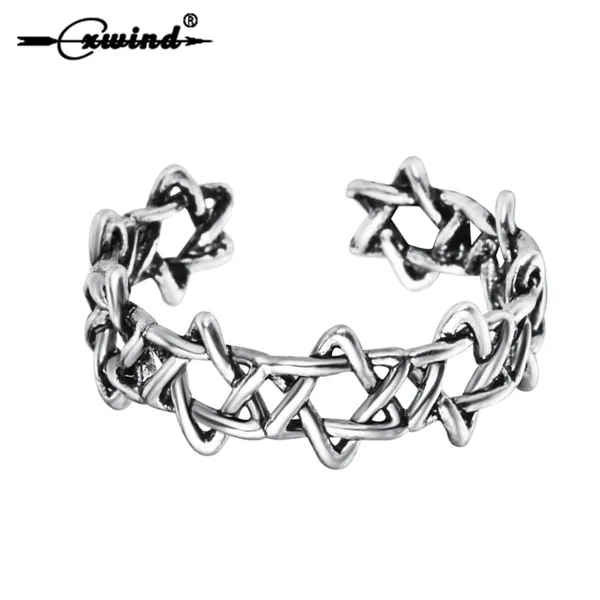 

Cxwind Retro Star of David Ring Punk Israel Jewish Male Jewelry Hexagonal Stars Link Religion Ring Vintage Fashion Toe Gift
