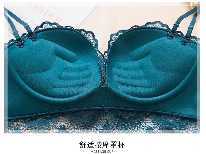 panty sets Comfortable Gathering Sexy Underwear Suit push up bra Ring-free lace edge massage palm cup bra+set lingerie femme 75C 80C 85C sexy bra panty